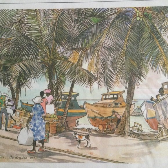 Jill Walker's print Oistinis Barbados with palm trees 16" x 12" - Picture 3 of 6